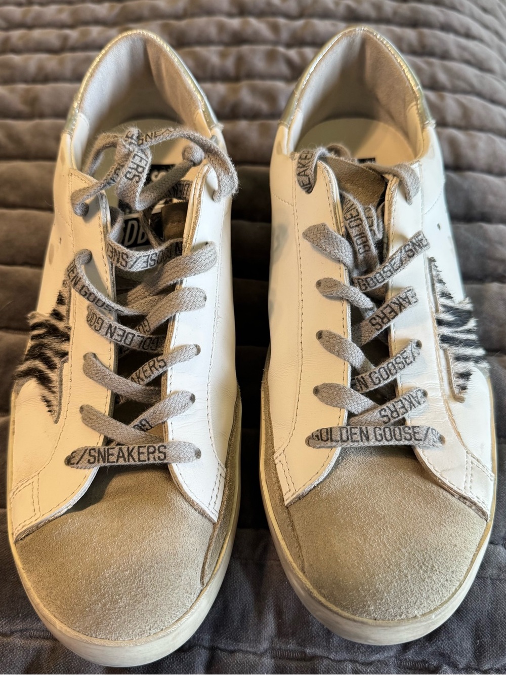 Golden Goose Superstar Sneakers with Black/White Pony Hair Zebra Star - Like New - Picture 3 of 7